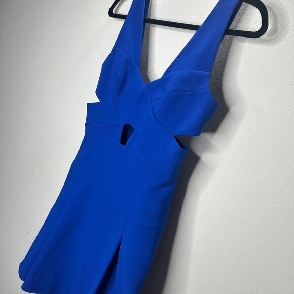 NWT BCBGMAXAZRIA Royal Blue Harlie Criss-Cross Keyhole Front Pleated Mini Dress - Picture 3 of 11